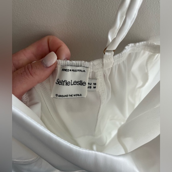 Selfie Leslie White Midi Dress with Feather Trim - Picture 2 of 5